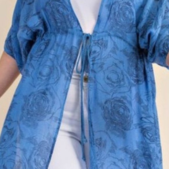 KIMONO FLORAL PRINT FABRIC DRAWSTRING WAIST XL - Picture 3 of 6